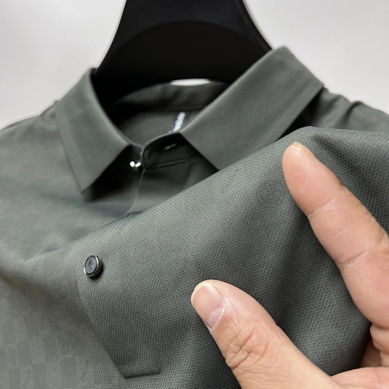 CATIA SELI高品质冰丝t恤短袖男士翻领夏季格子迷彩polo衫半袖潮