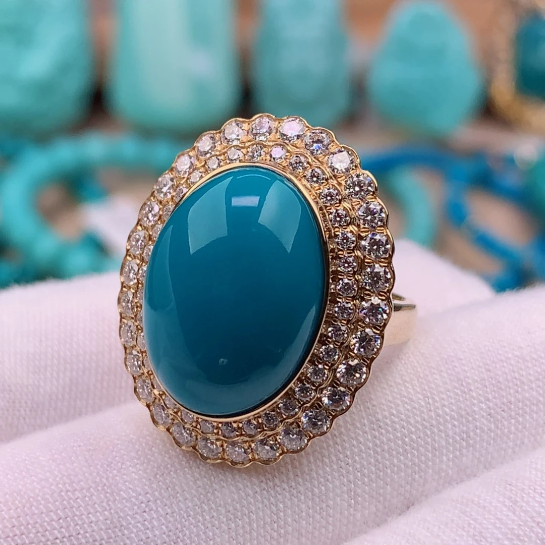 绿松石珠宝奇石18K金镶嵌