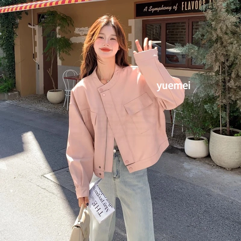 女款时尚皮衣外套女休闲季新款小个子韩版宽松机车服刺绣女