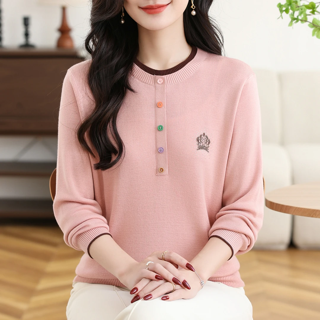 妈妈春装新款上衣宽松大码针织衫新款中老年女春秋季薄款时尚小衫