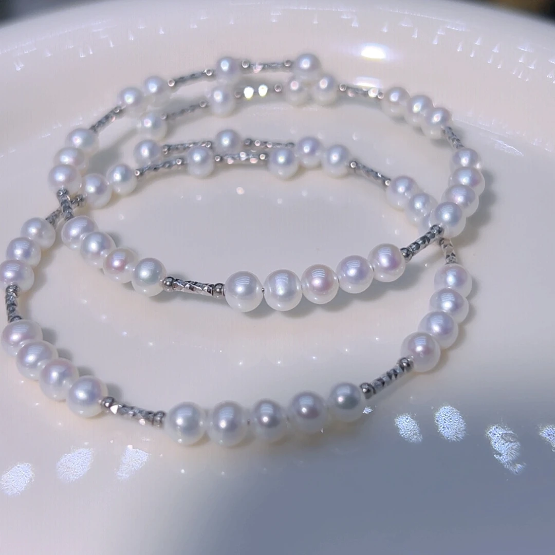 极光冷白炫彩粉天然珍珠银S925镶嵌淡水珍珠