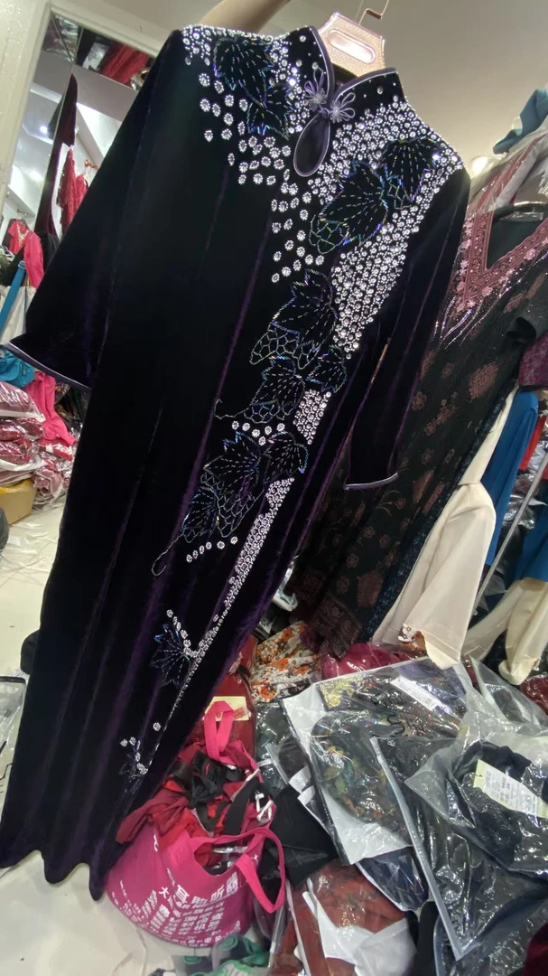 单水滴加长秋冬款重工串珠旗袍裙