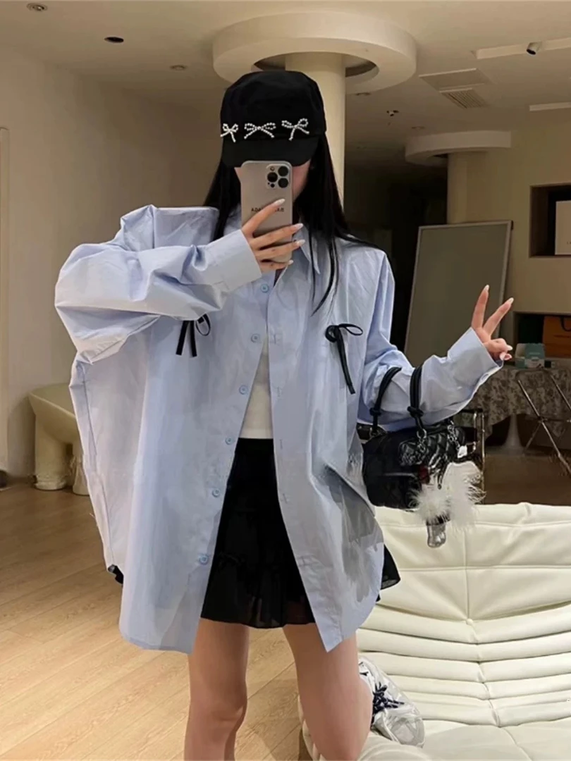 （小柒家）洋气时尚减龄蝴蝶结宽松休闲衬衫856