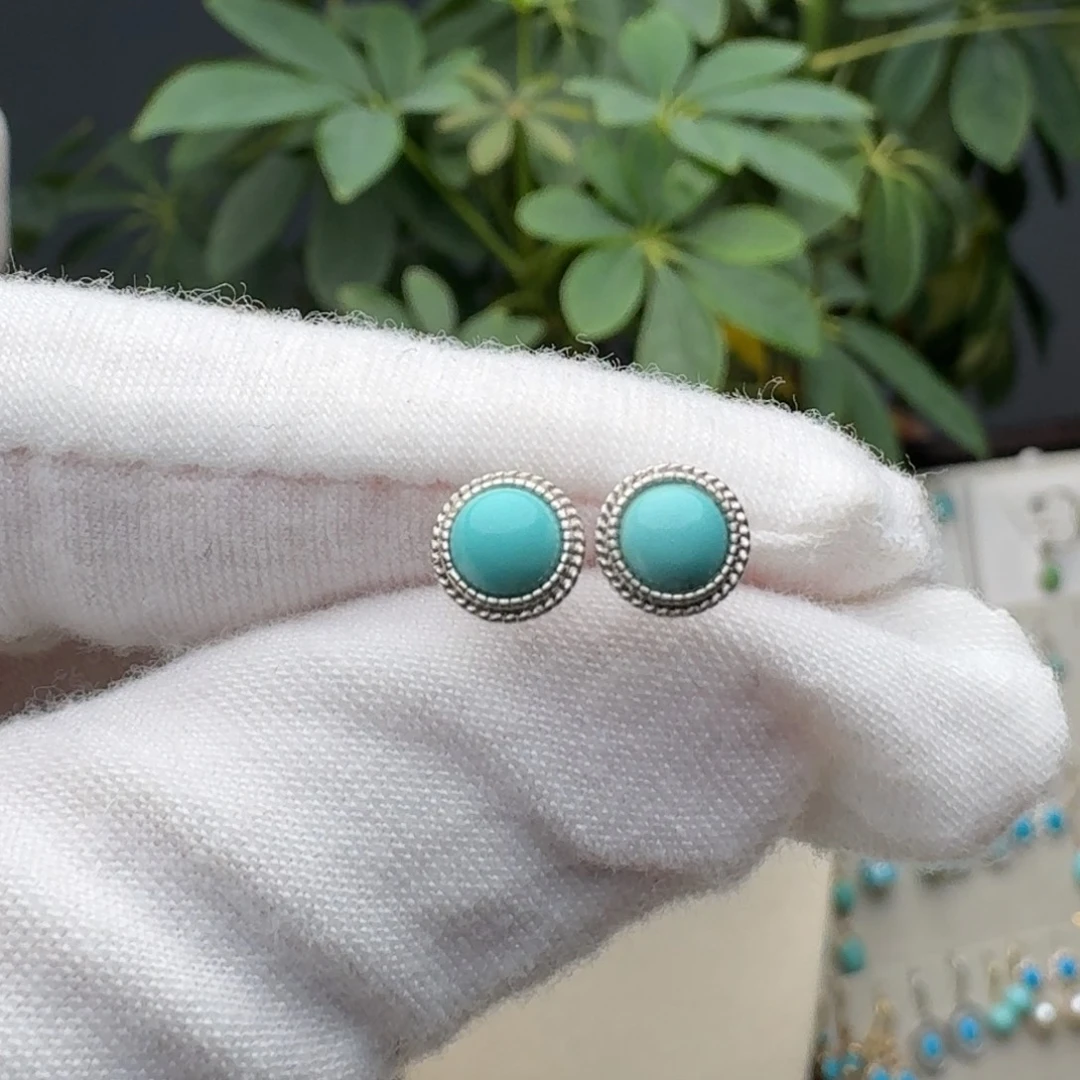 绿松石银S925镶嵌耳饰耳钉