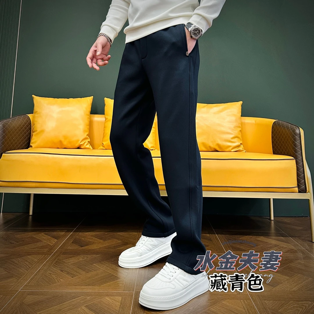 2025男装男士冬季高端轻奢潮流百搭舒适加厚加绒直筒休闲裤6788