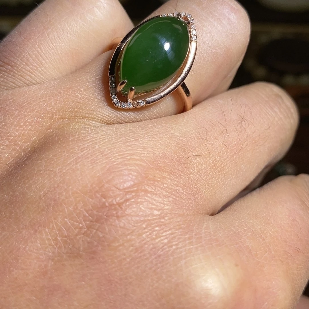 【闪购商品】银S925镶嵌戒指和田玉（碧玉）