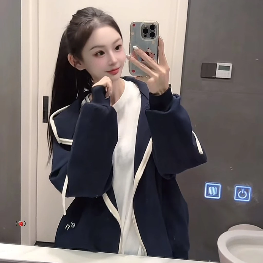 《习马》2025蓉蓉家秋季韩系连帽卫衣外套女宽松撞色休闲卫衣开衫