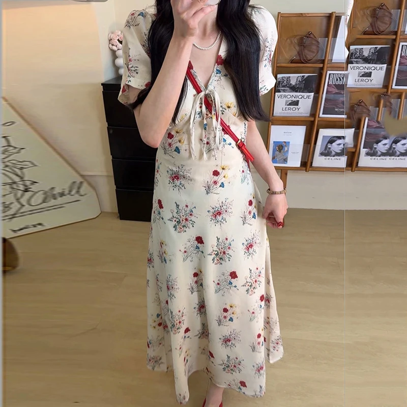 卡莲格/盛夏繁花法式慵懒风温柔浪漫氛围感短袖连衣裙夏款淑女装