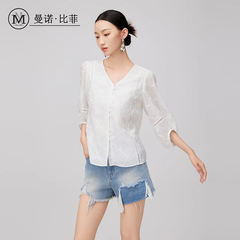 【小余专属】曼诺比菲法式简约七分袖衬衫MFCS124307