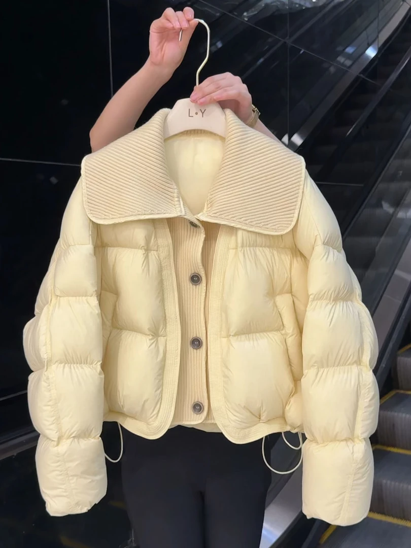 【现货】秋冬奶黄色夹棉保暖棉衣加厚短款小个子面包服棉服女外套