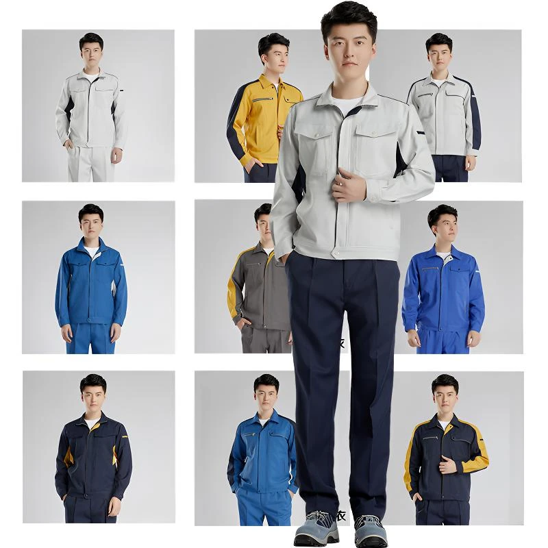 高端工作服套装男女春秋长袖车间工人夹克涤盖棉防静电劳保服上衣
