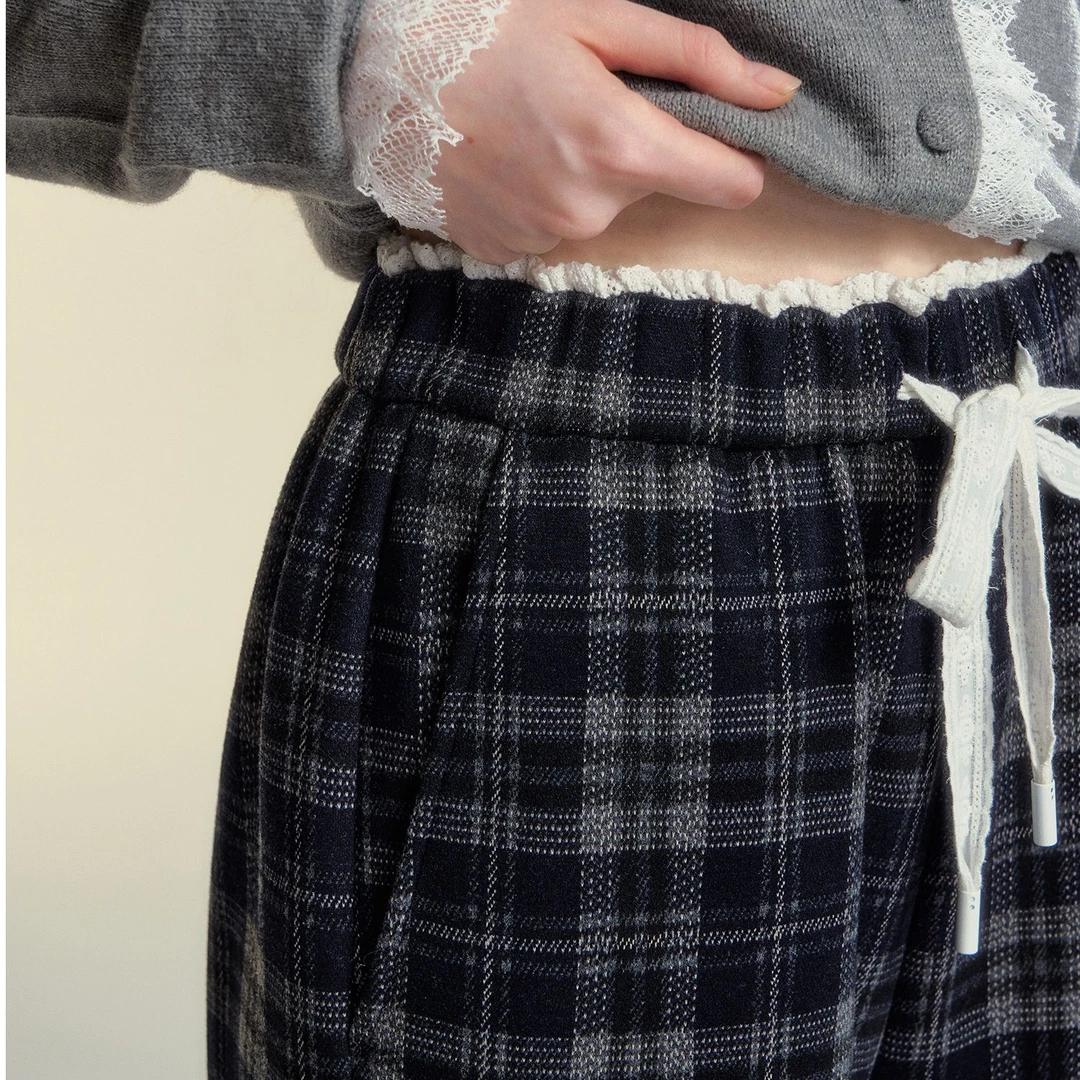 SOMESOWE蕾丝花边格纹休闲裤