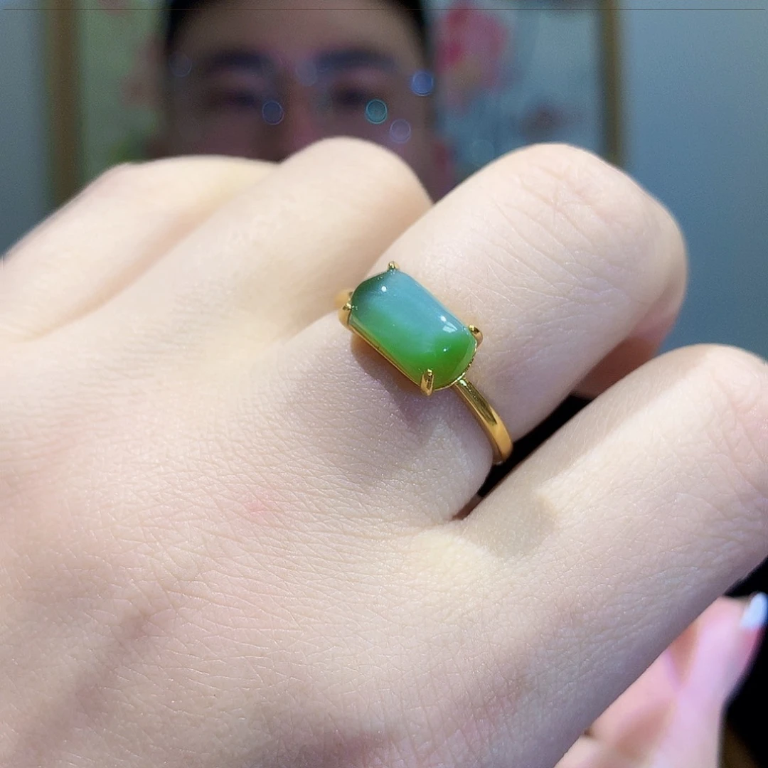 和田玉（碧玉）戒指银S925镀金镶嵌