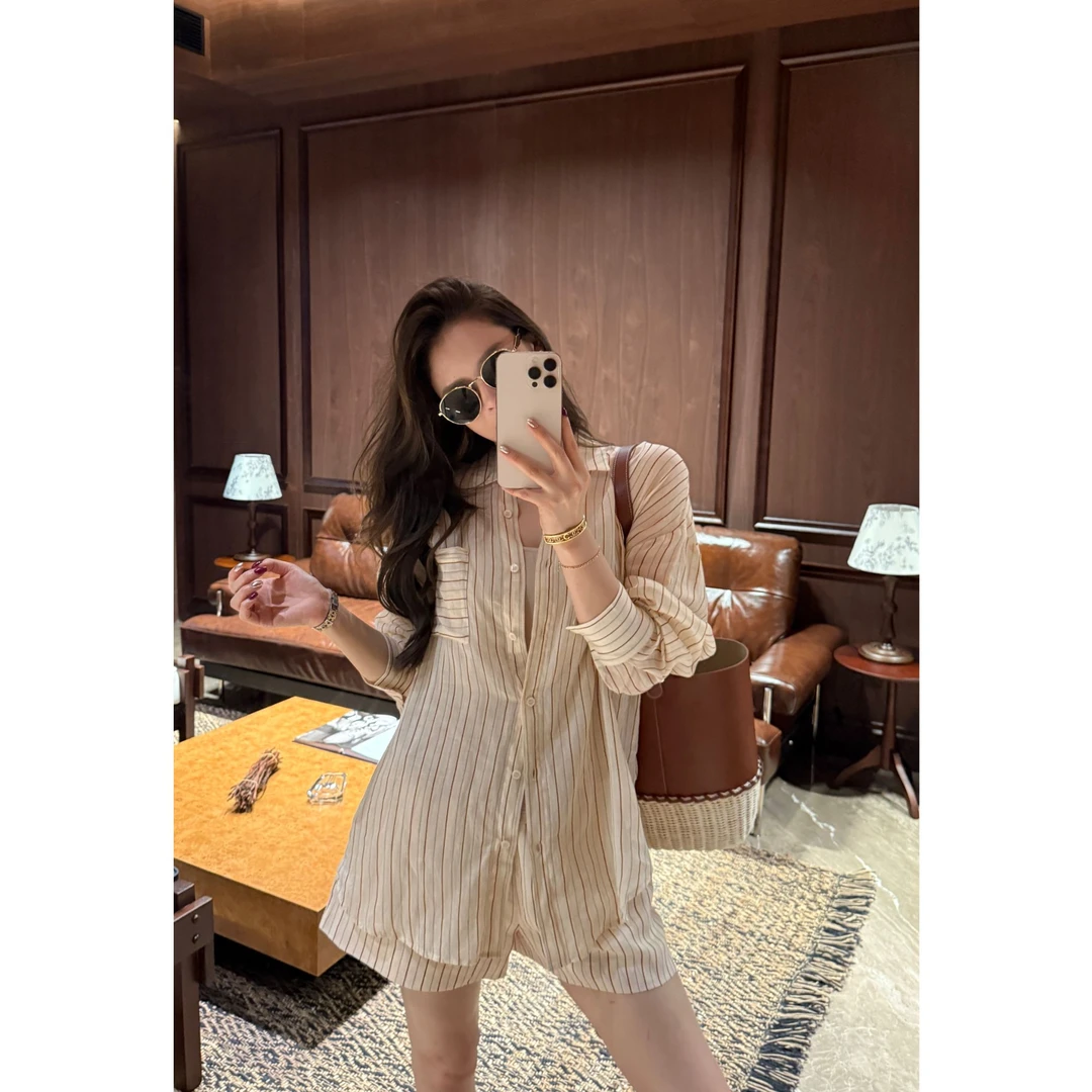 MBNL-F“黄昏日落” 100%进口苎麻细条纹松弛感套装 秦磊XM-XTZ6238