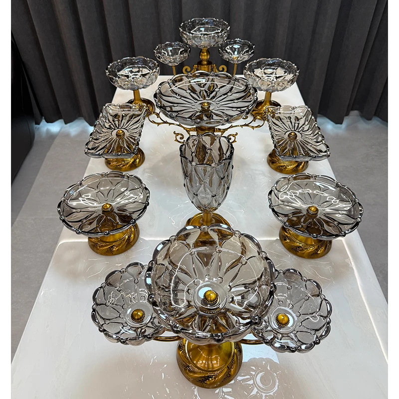 ZG/中歌【新疆包邮】14头珍珠网纹玻璃果盘轻奢高档家用欧式精致