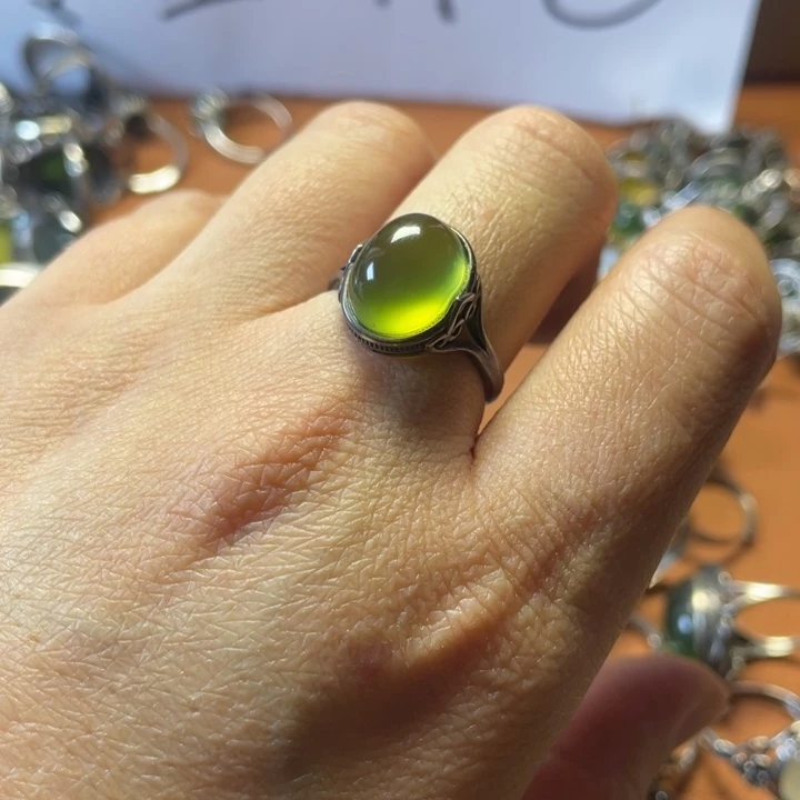 蛇纹石玉银S925镶嵌戒指