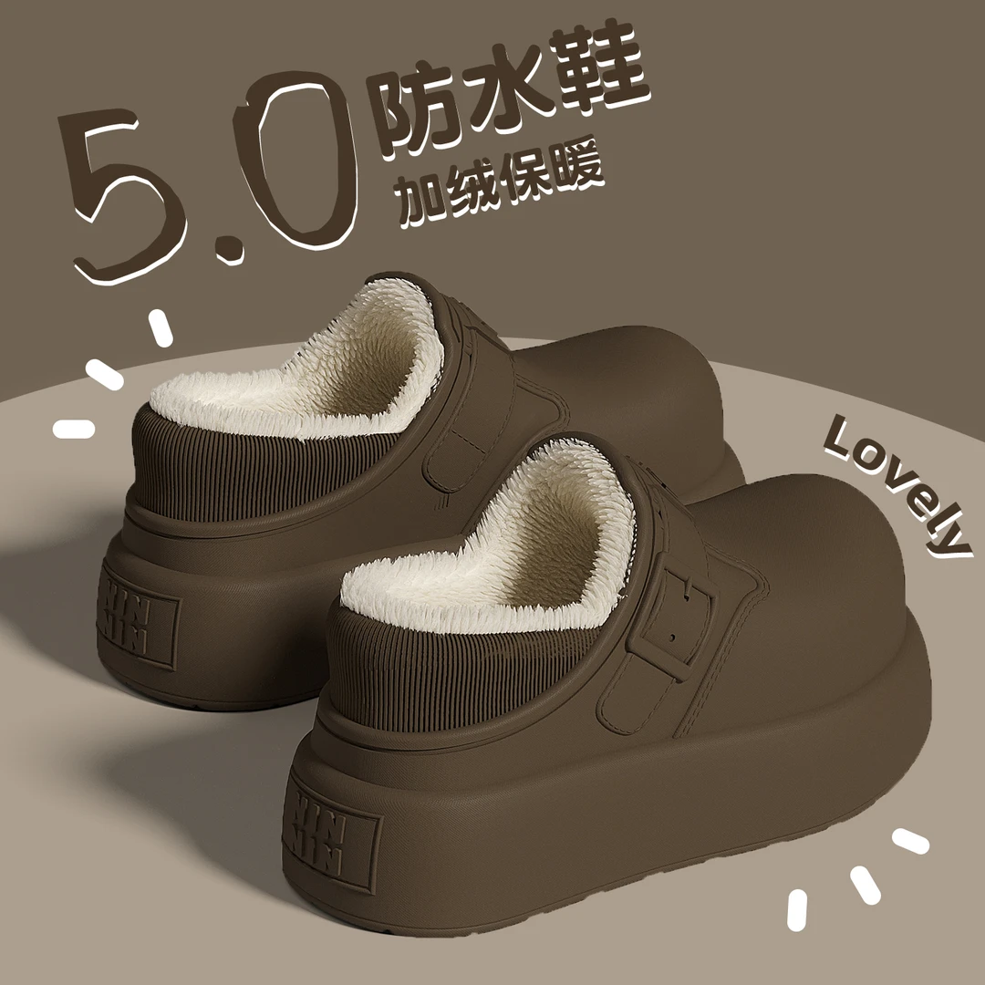猫力勃肯厚底防水棉拖鞋女款2025新款冬季外穿保暖居家棉鞋包后跟
