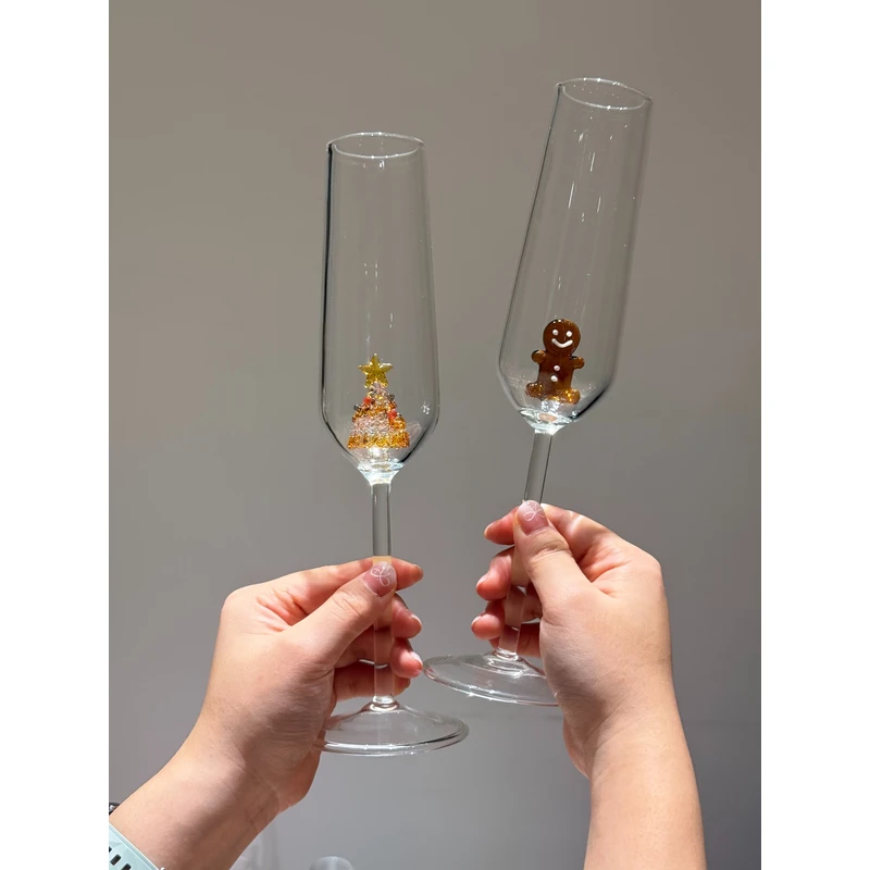 ININHOME圣诞杯高脚杯高颜值原创卡通香槟红酒杯送礼礼盒果酒HD