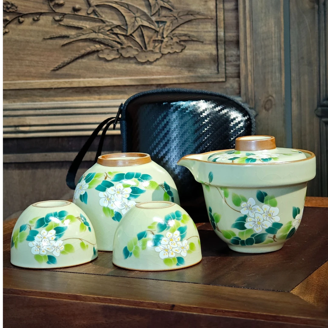 A-0088  黄青茉莉花一盖碗三杯旅行套 