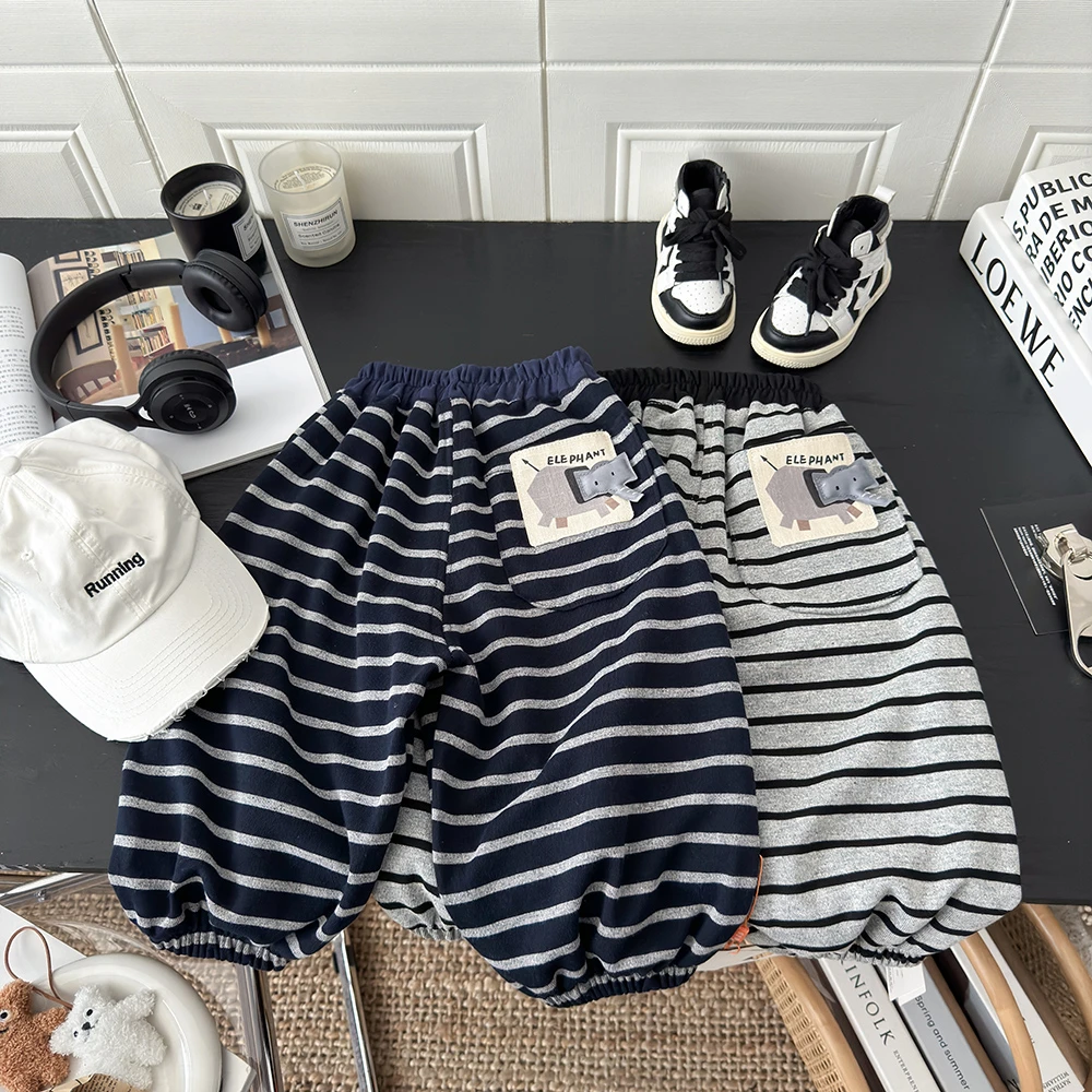 2025秋季新款男女童休闲裤卡通儿童卫裤童装宝宝洋气条纹运动长裤