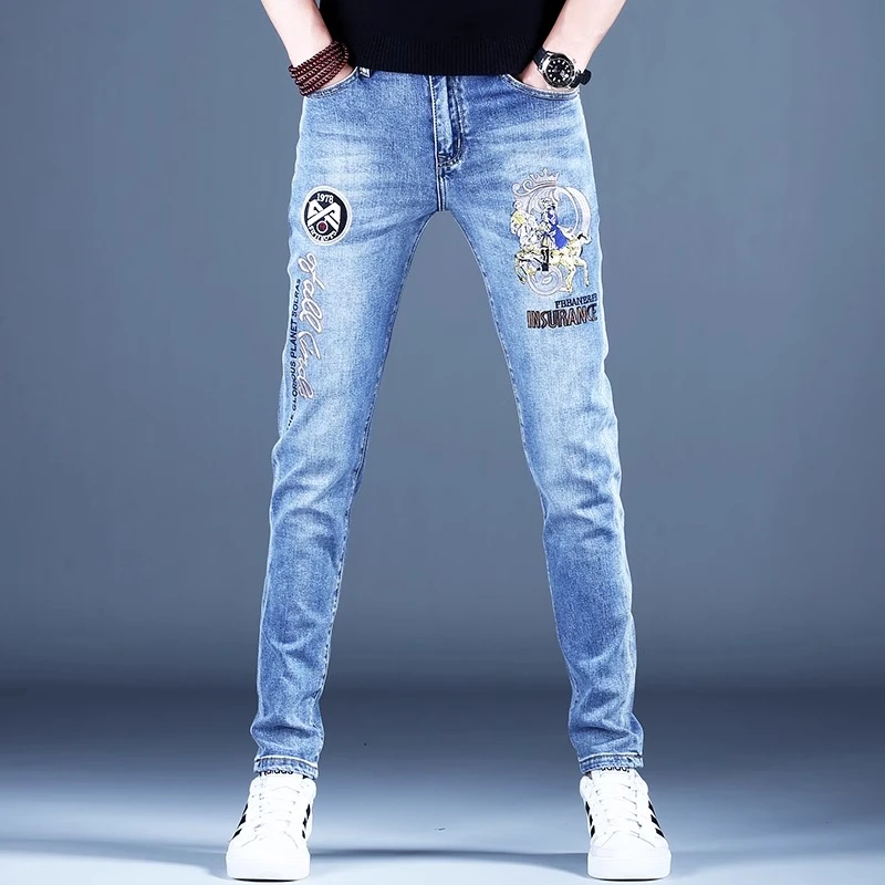 GS2025新款牛仔裤男款夏薄款款裤子小脚修身弹力潮流休闲裤男士