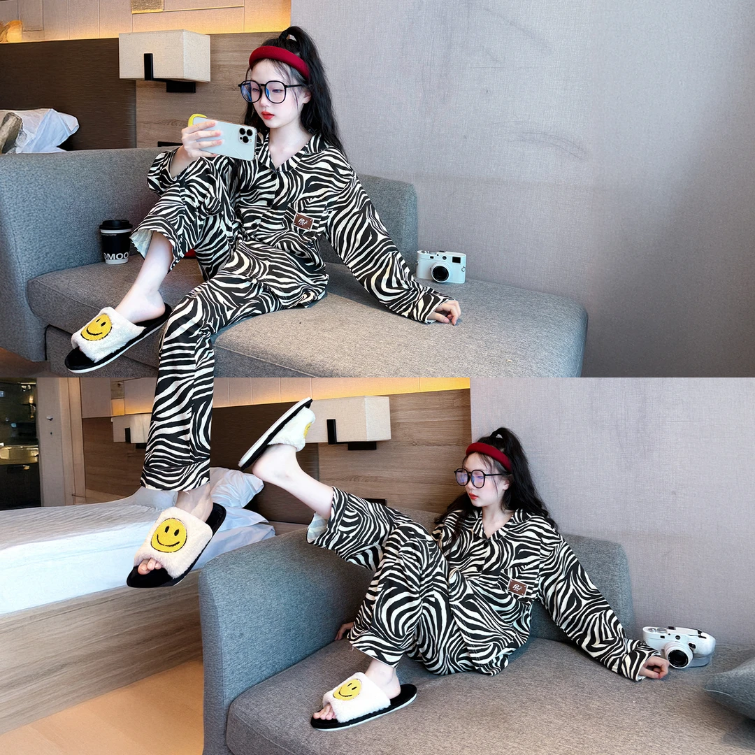 儿童睡衣居家款2025新款初中生春秋长袖纯棉家居服女童洋气居家服