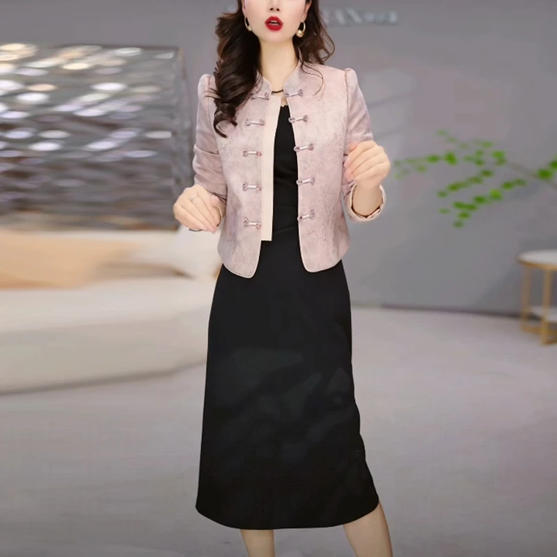 秋季轻奢气质裙子套装女装新款爆款洋气时尚国风显瘦两件套连衣裙