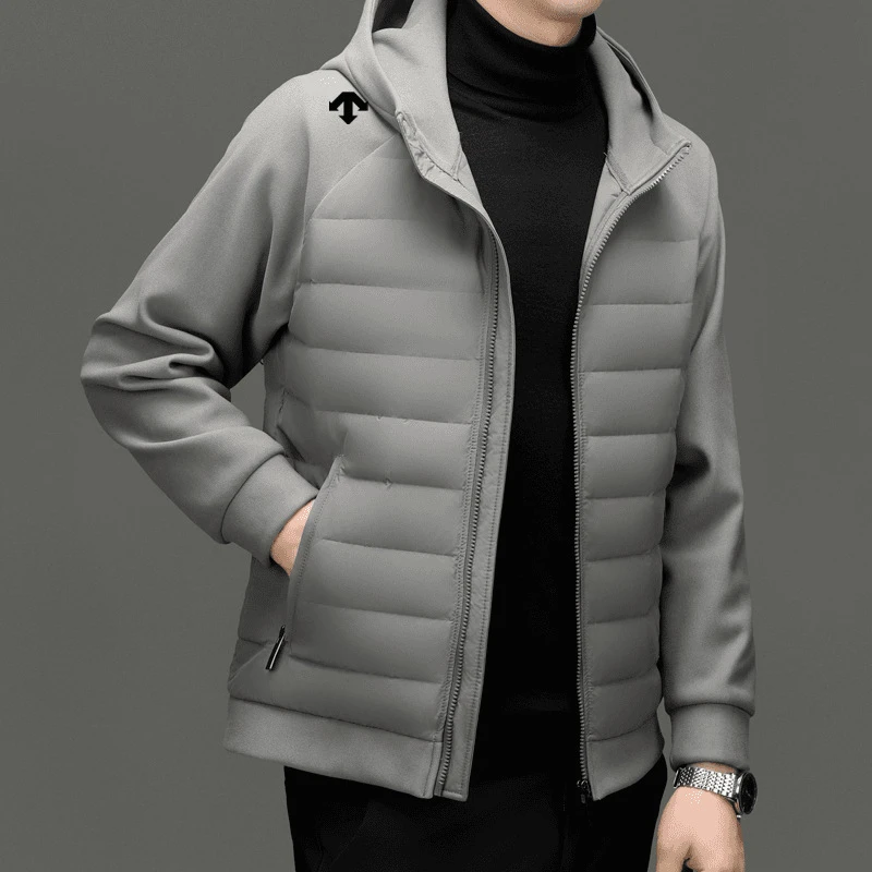 奥特莱斯拼接保暖连帽轻薄羽绒服外套秋冬季运动潮流男装