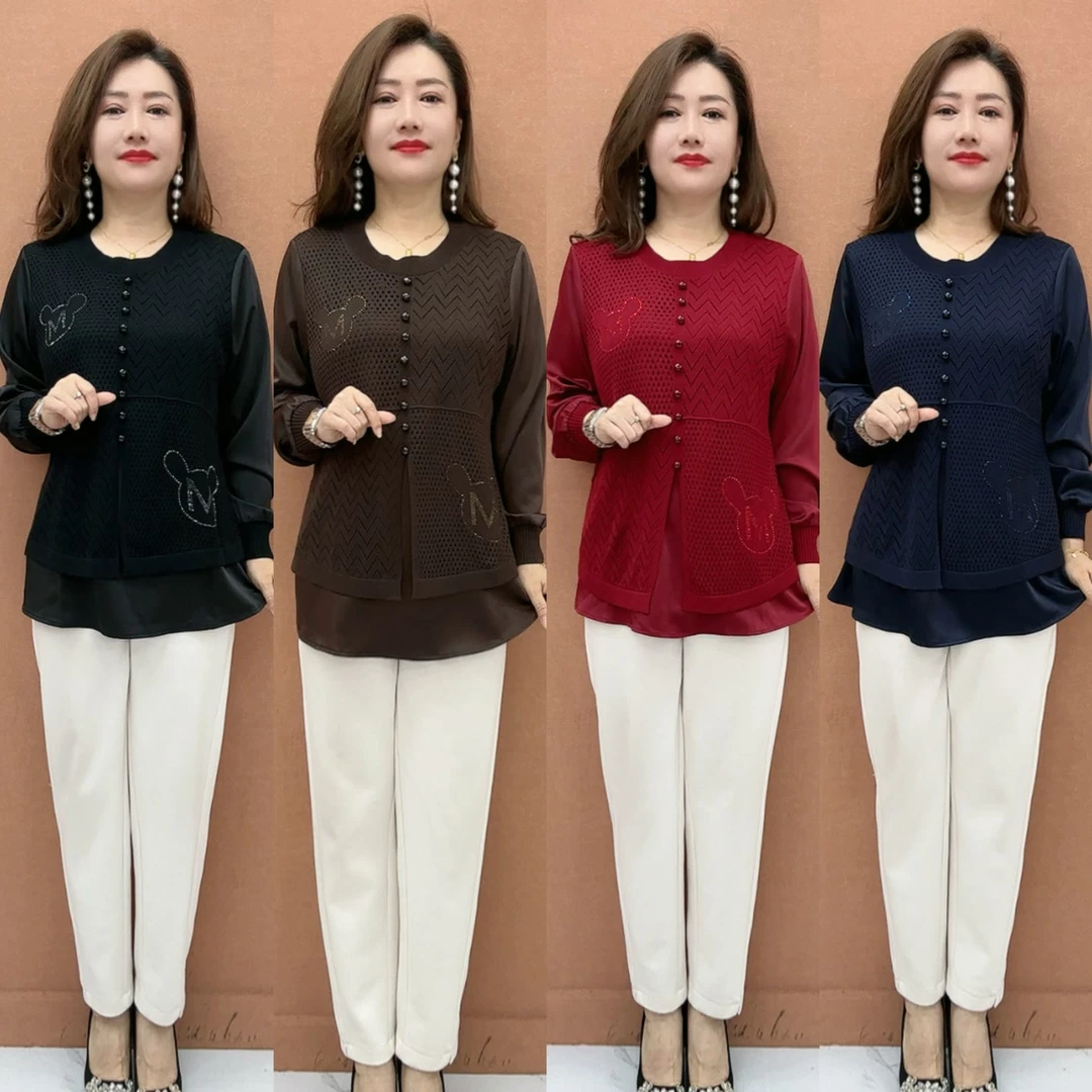 SZ新款时尚减龄醋酸拼接设计宽松百搭气质针织衫