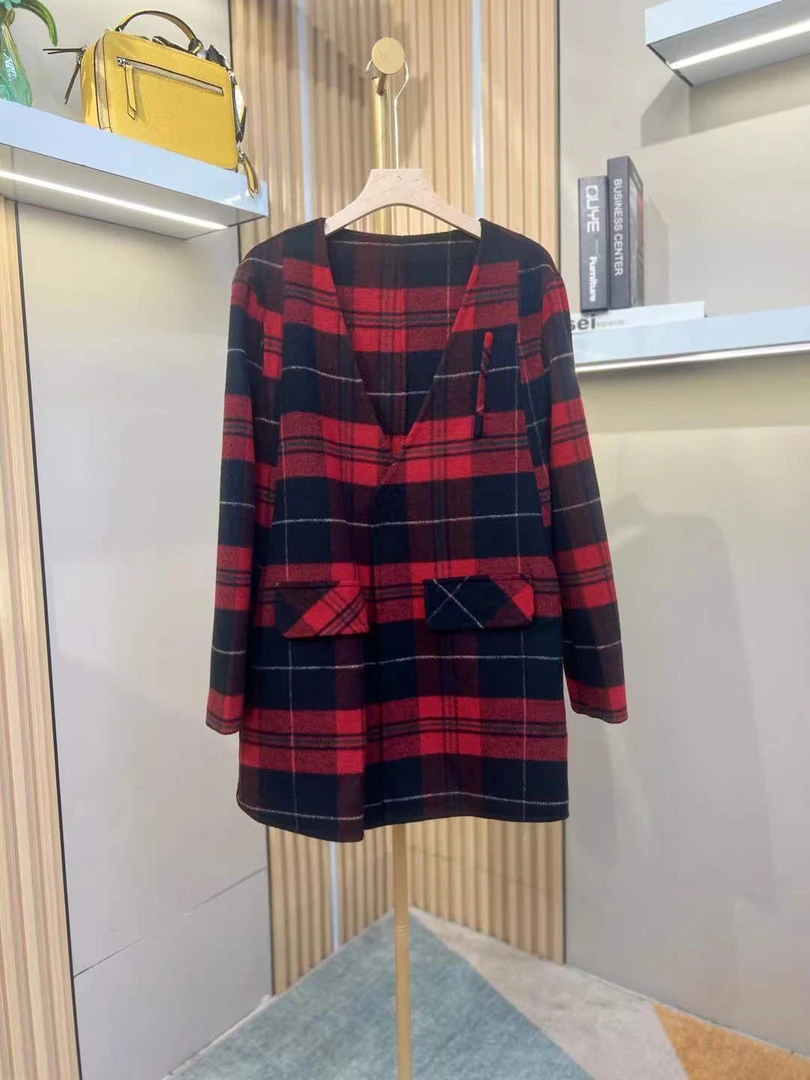 【Z1984】秋冬时尚格子气质百搭毛呢外套