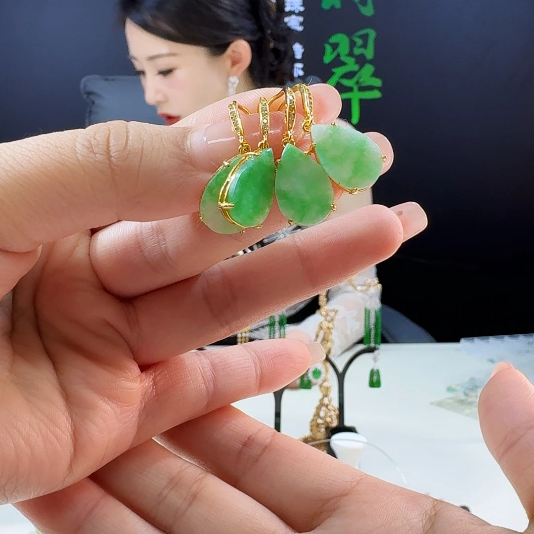 银S925镶嵌翡翠耳饰多样性发货发其一发一对925镶嵌