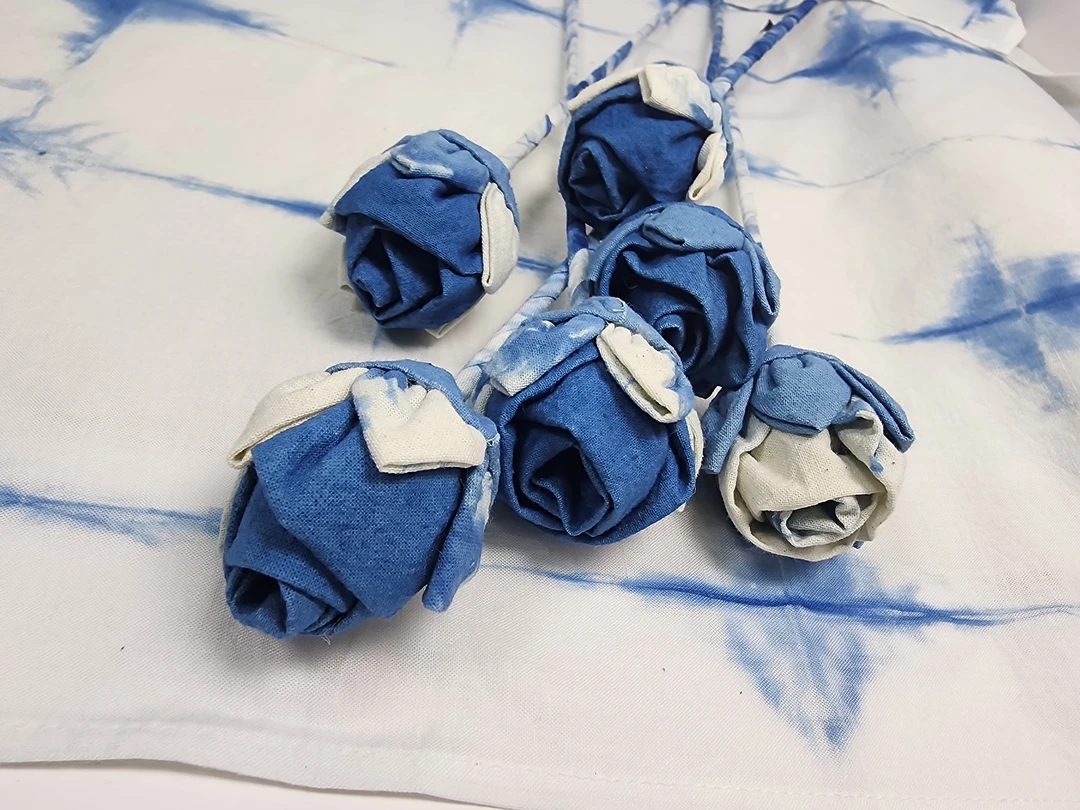 手工扎染布艺玫瑰花蓝染风格家居装饰插花小礼物饰品