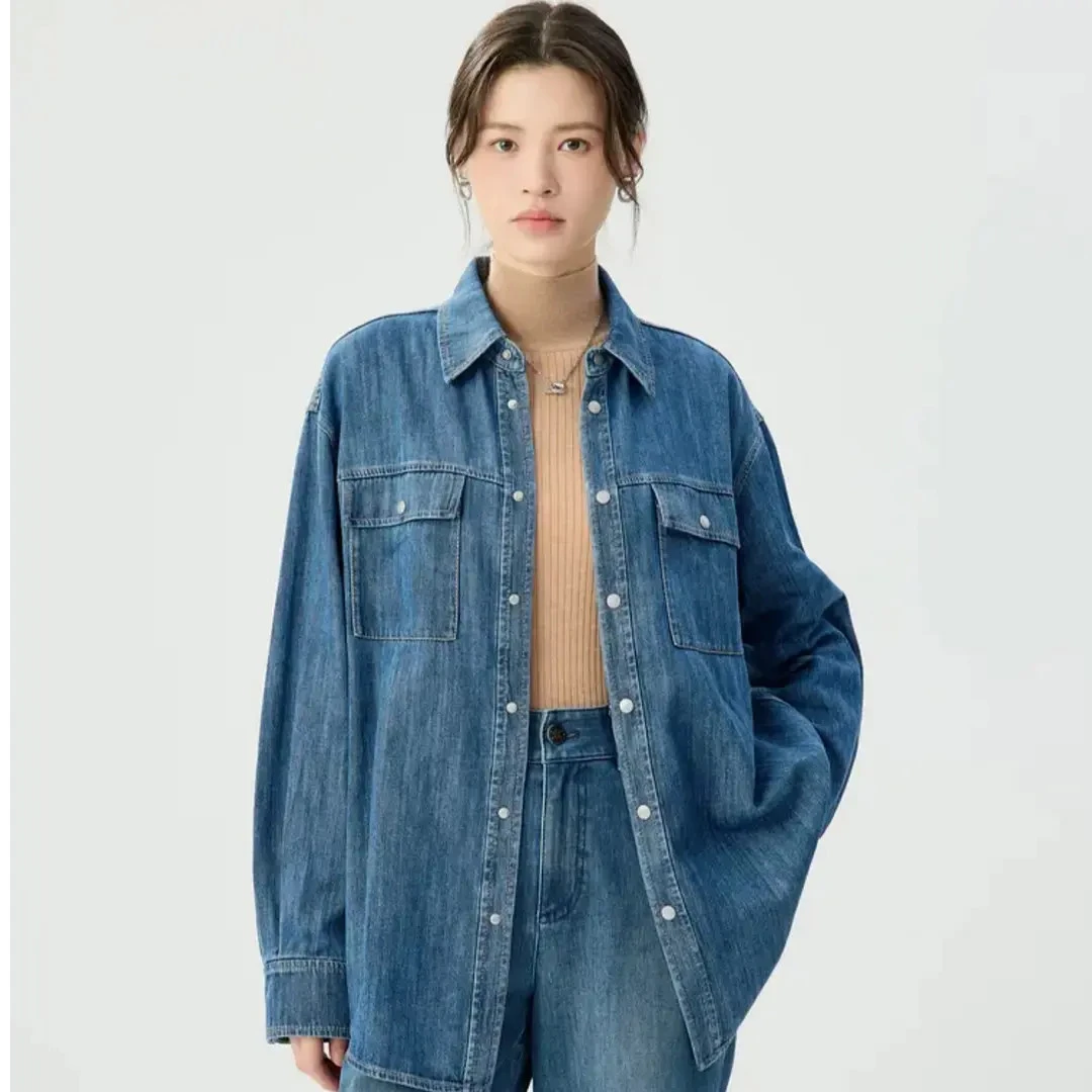 阿玛施AMASS/5300971经典复古丹宁廓形哥弟阿玛施女士气质百搭款