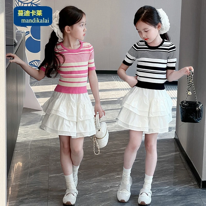 夏装女童半身裙夏季薄款女孩套装常规女韩版条纹套头儿童网红洋气