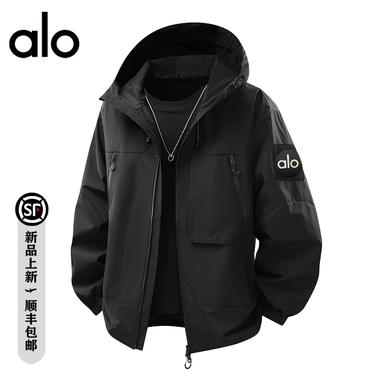 alo潮牌 美式休闲夹克外套男秋季徒步防水登山服运动休闲连帽上衣