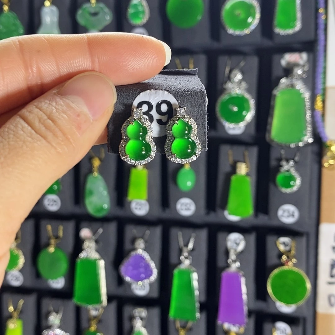 银S925镶嵌翡翠耳饰39