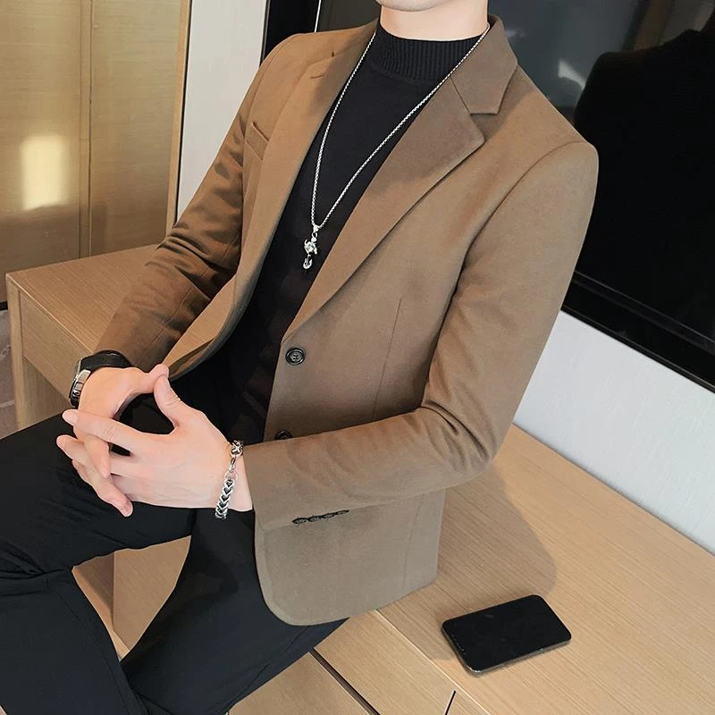毛呢西装外套男士秋冬季2025新款高级感商务男生衣服高级感