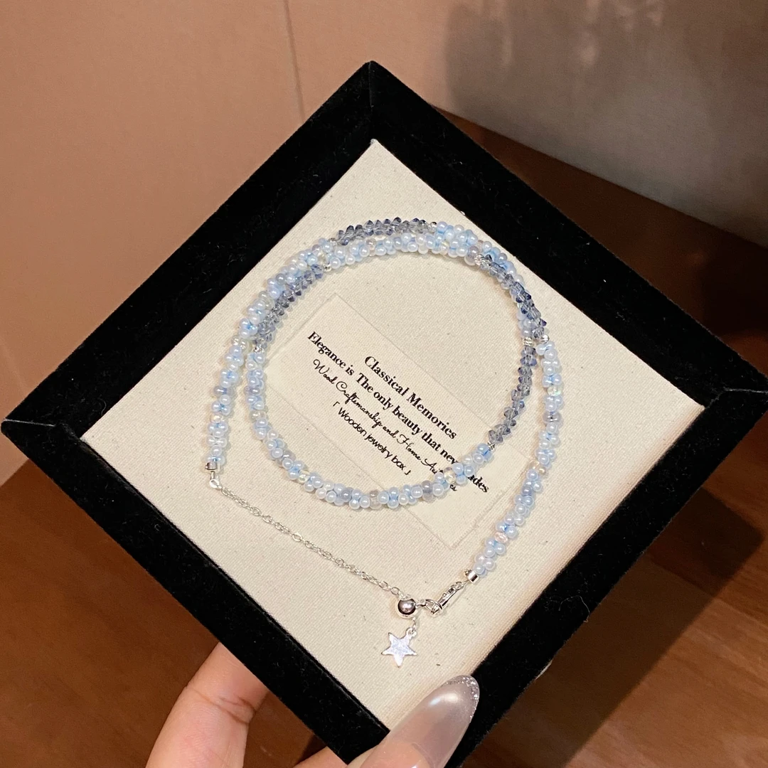 铜合金仿珍珠项链 【海蓝蓝】蓝色百搭小众精致轻奢ins项链A1321