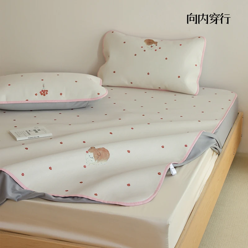 向内穿行【送你一朵小红花】冰丝凉席床笠款新款空调软冰席可折叠