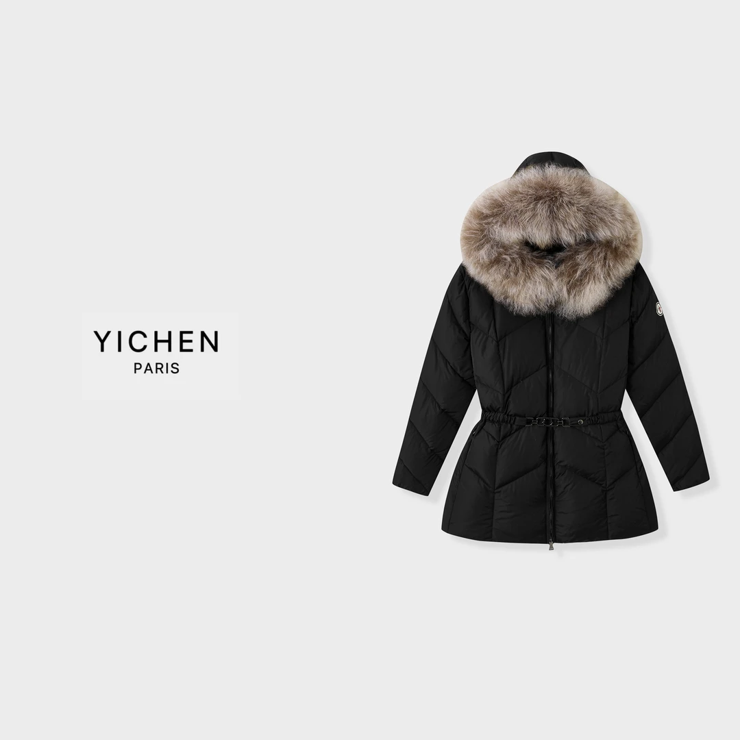 YC 滑雪系列收腰大毛领显瘦中长款羽绒服-4075