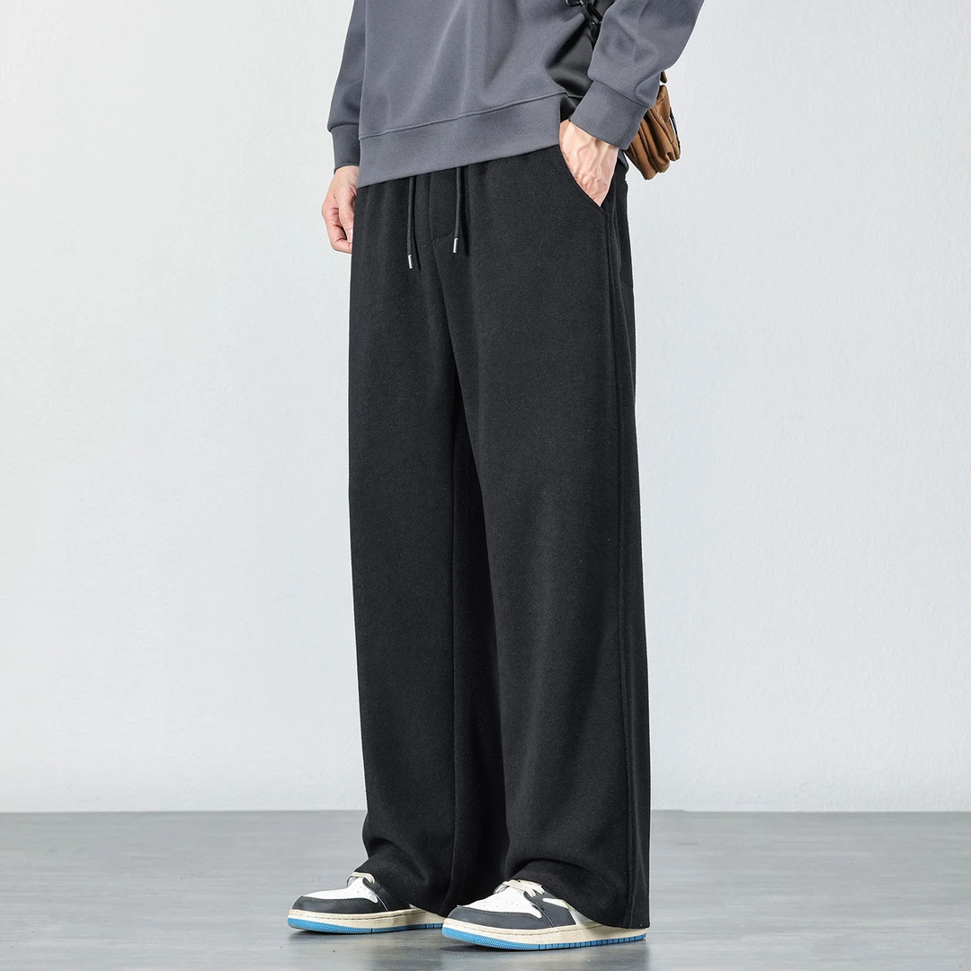 宽松直筒针织休闲裤男士2025秋冬新款潮流百搭抽绳松紧腰弹力卫裤