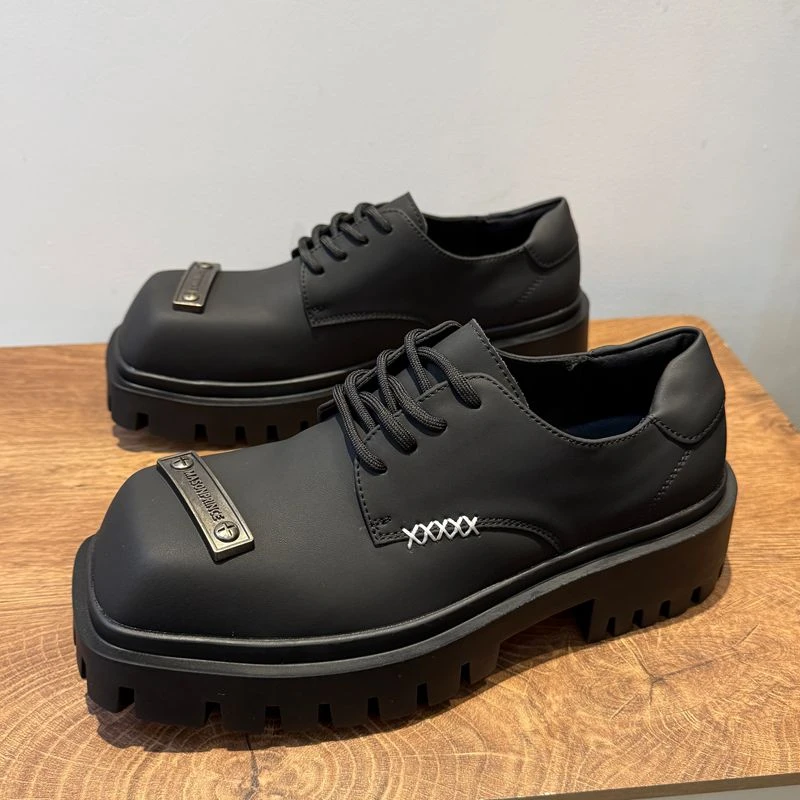 厚底男士黑色小众高街vibe风休闲鞋男式百搭大方头哑光通勤德比鞋