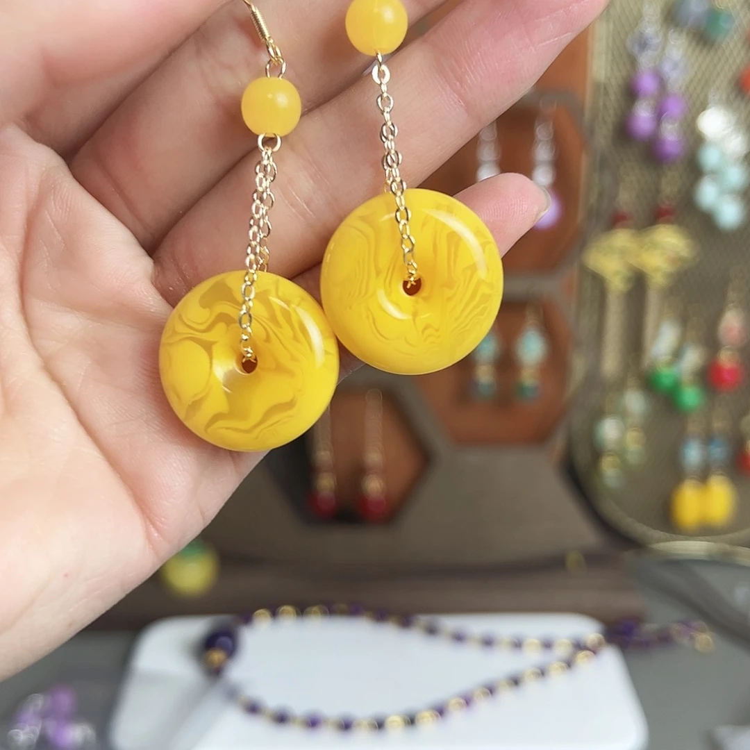 银S925镶嵌耳钉玛瑙/玉髓古风