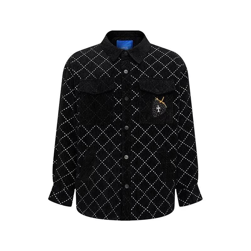 TSMLXLT棋盘格黑白翻领保暖百搭棉服外套