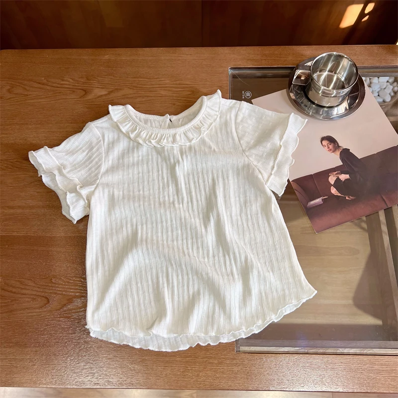 现货【云蔓】夏装3071女童法式时尚百搭短袖软糯透气T恤圆领上衣