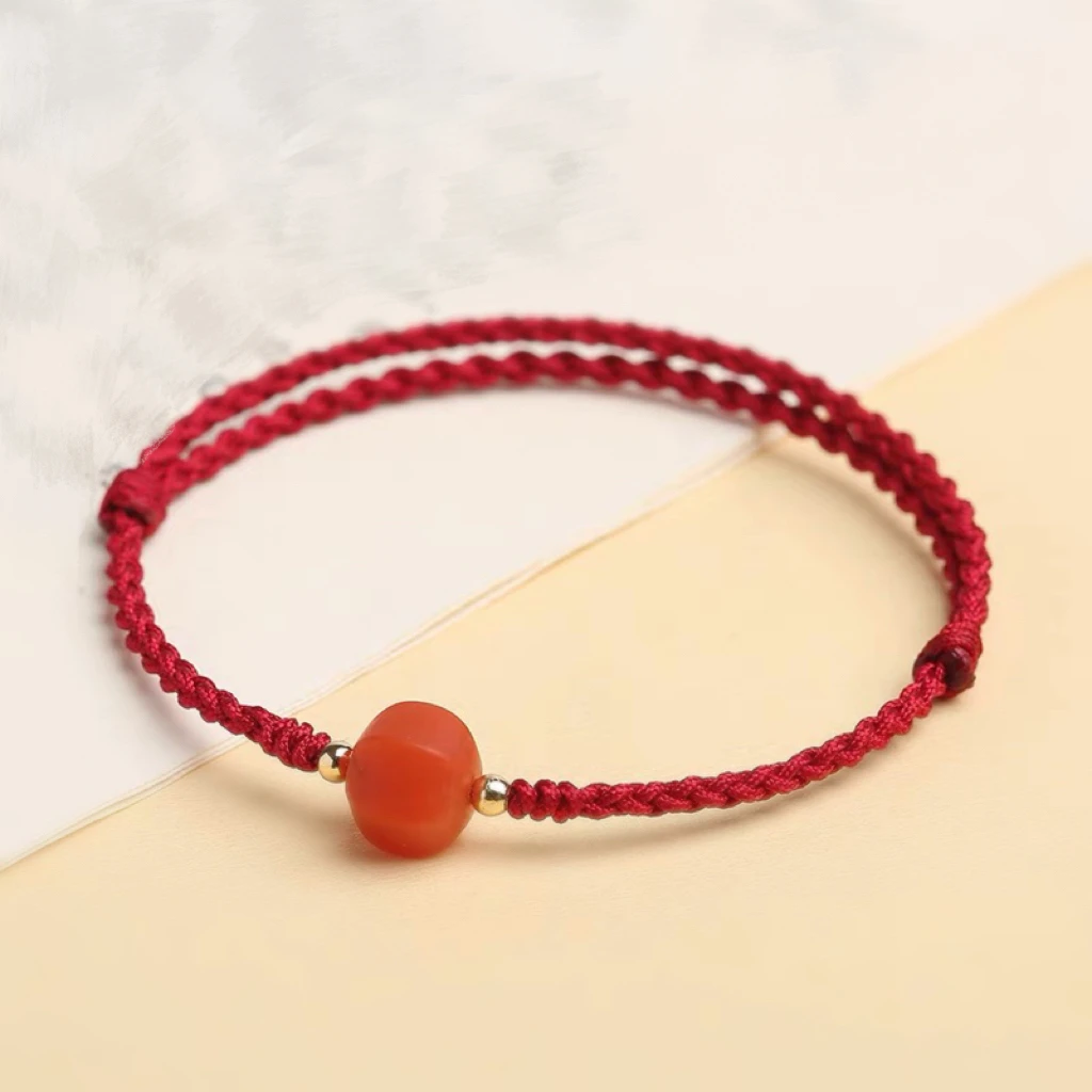 新款小南红玛瑙转运珠编织红绳手链女精致高级感本命年情侣手绳男