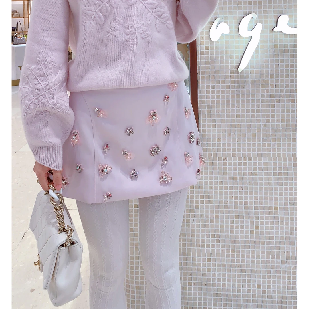 MissLuxury【西西里回忆】重工千金风手工紫色半身裙女秋高腰短裙