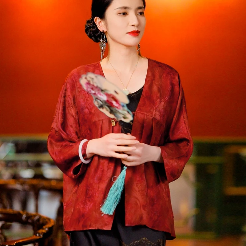 复古日记新中式桑蚕丝女上衣25EC430