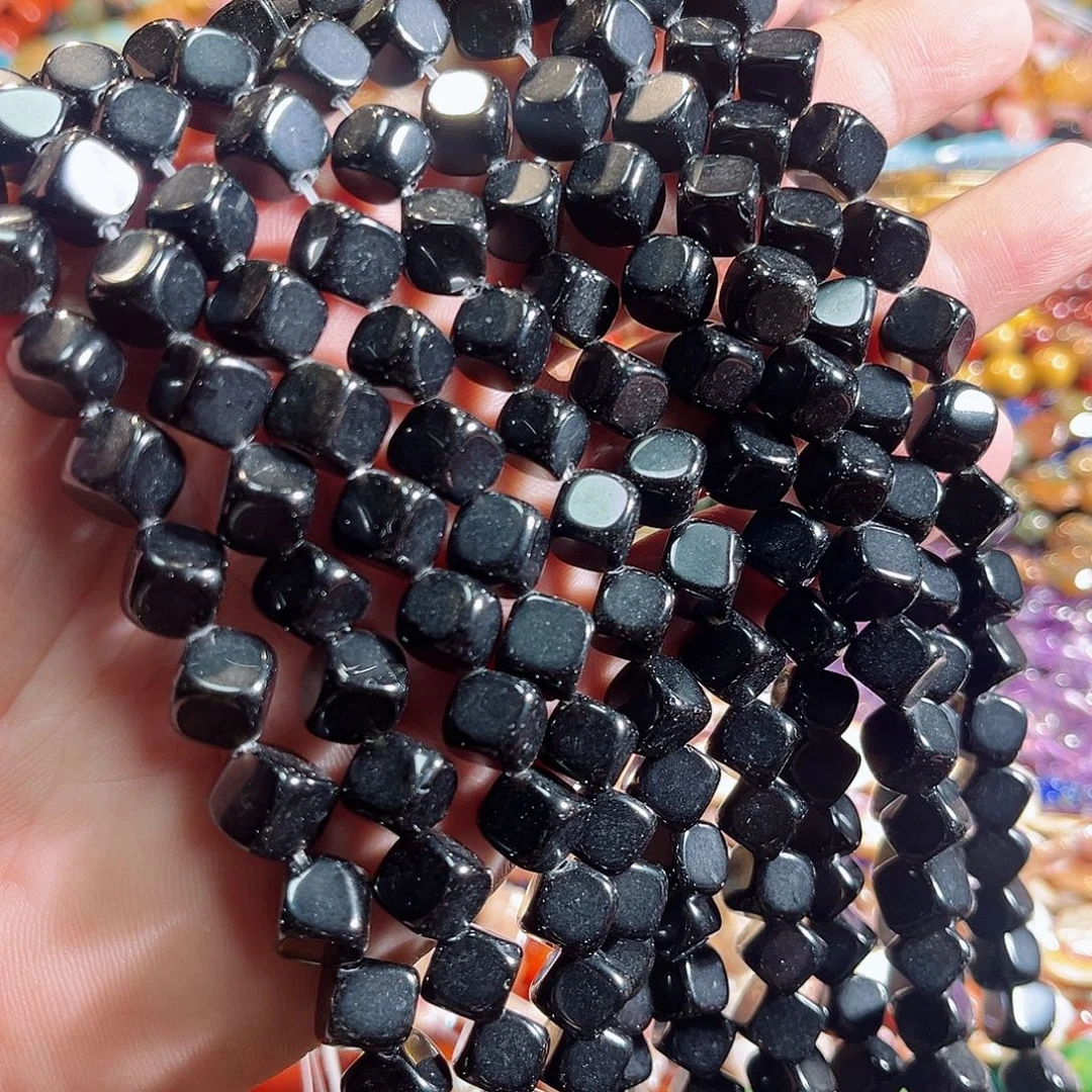 玛瑙/玉髓合金珠宝半成品黑玛瑙方糖一条8mm