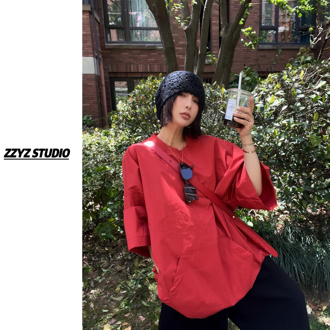 【ZZYZ】“丹麦夏日”法式慵懒风设计感抽绳五分袖松弛感宽松上衣